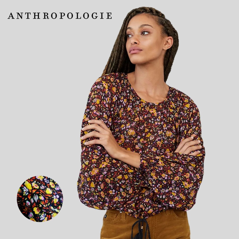 Women's Anthropologie Pauline Balloon-Sleeved Floral Blouse| Color:Multi | Sz:XS